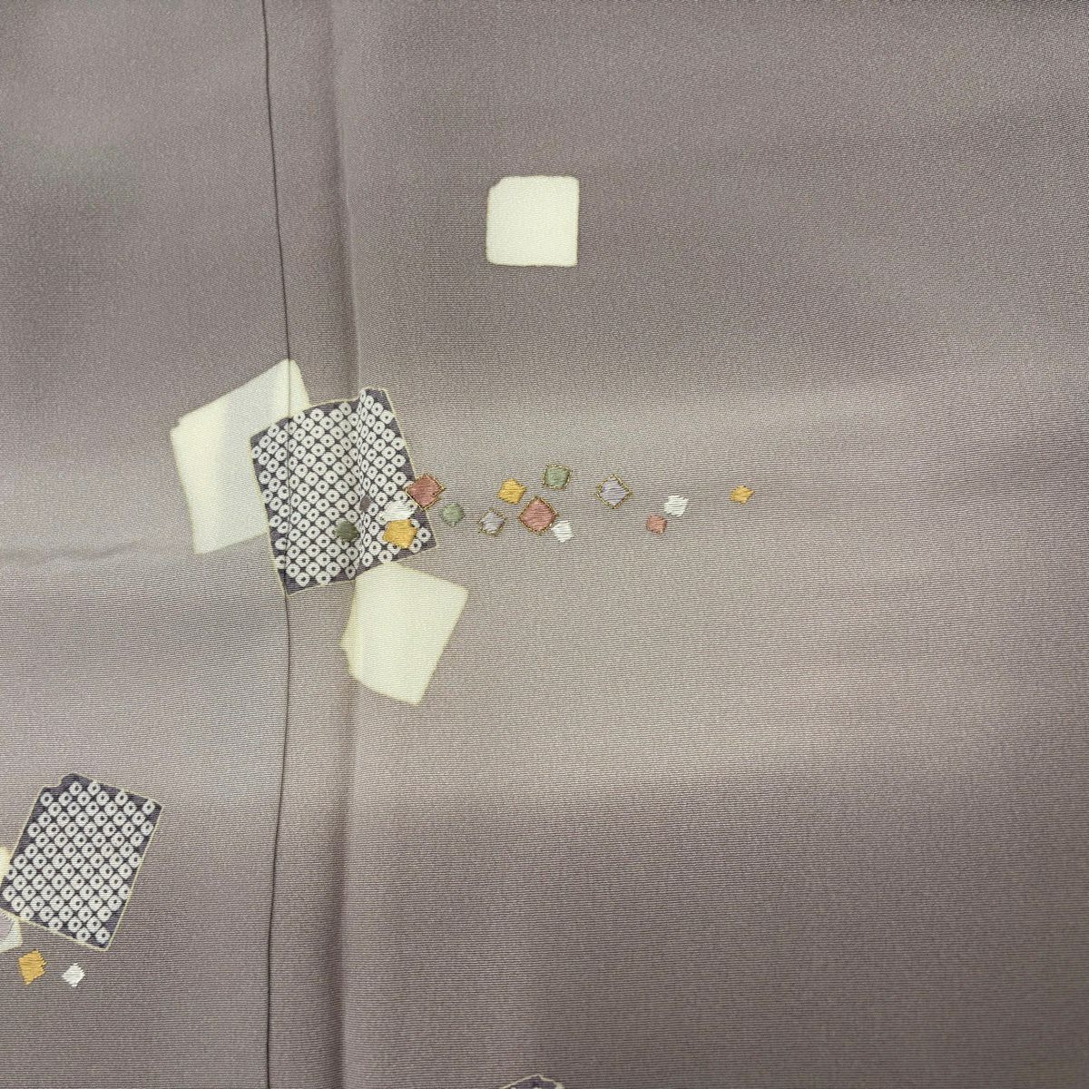 【美品】訪問服 身長155cm 袖長64cm M 雙層 破れ色紙 霞 刺繡 漸層 灰紫 純蠶絲 秀品級