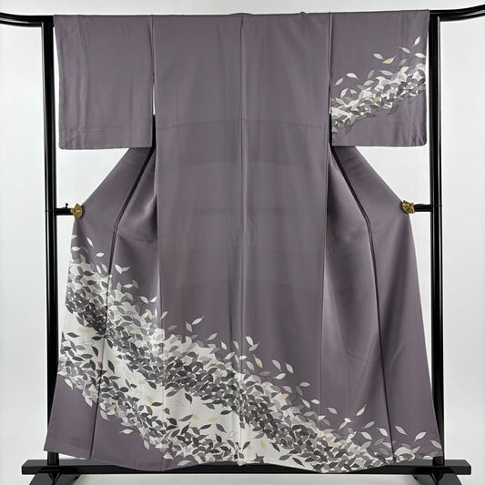 訪問服 身長154.5cm 袖長62.5cm S 雙層 ますいわ屋 葉 金銀彩 灰紫 純蠶絲 秀品級