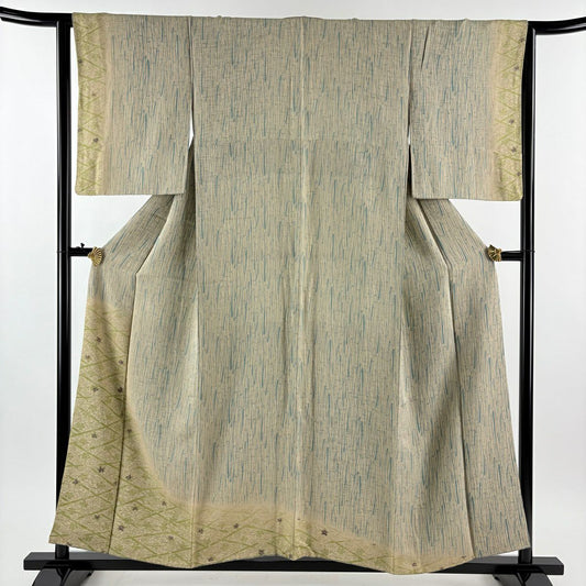 【美品】 付下 身長155cm 袖長63.5cm S 雙層 紬織織 鈴乃屋 葡萄唐草紋 龜甲 漸層 薄茶 純蠶絲 優品級