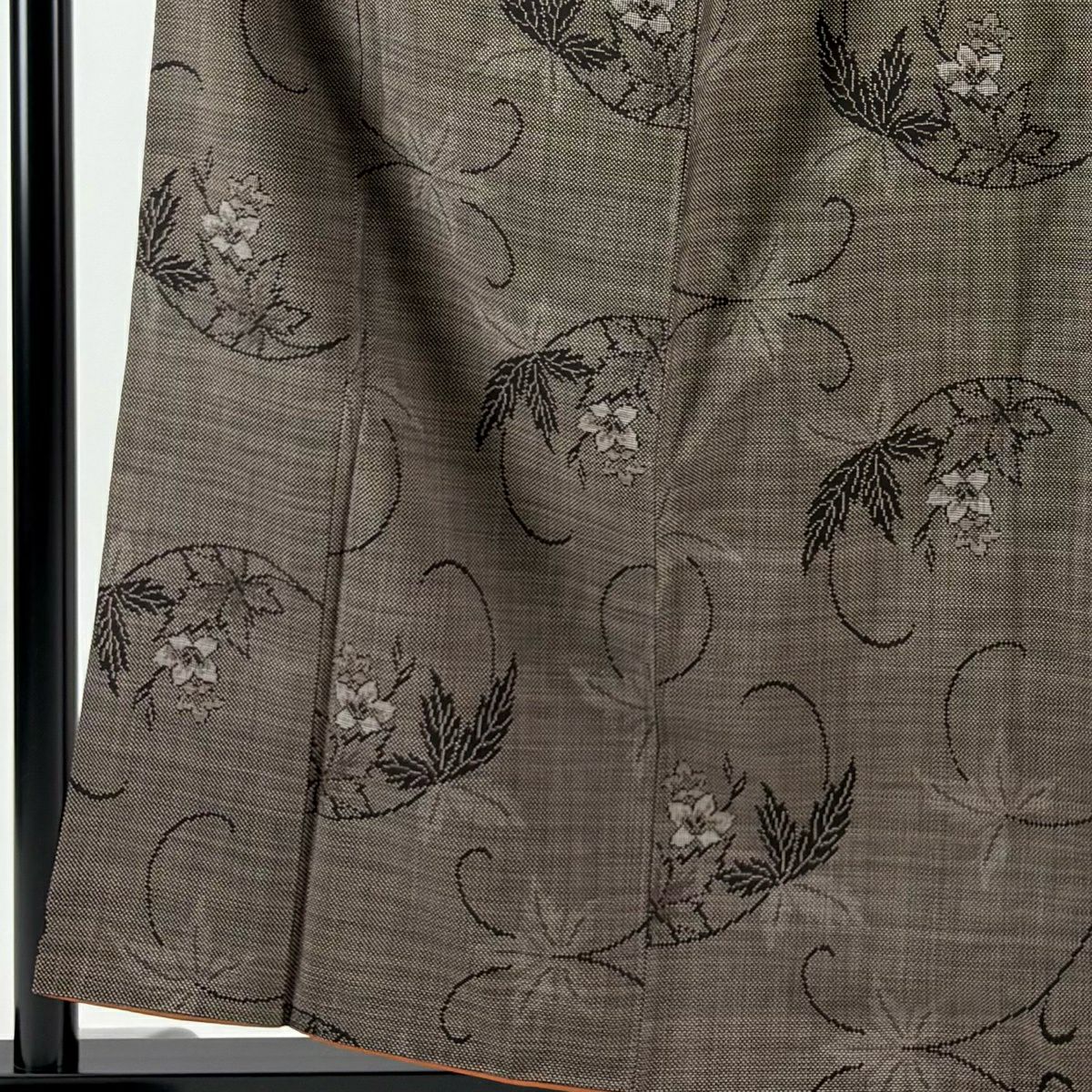 【美品】 大島織 身長158.5cm 袖長63cm S 雙層 純泥染 證書附帶 花唐草紋 焦茶 純蠶絲 優品級