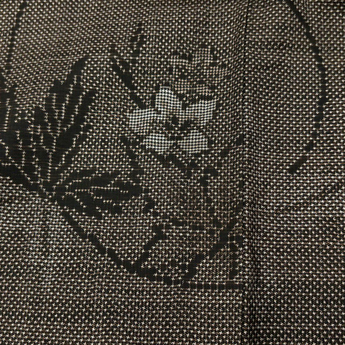 【美品】 大島織 身長158.5cm 袖長63cm S 雙層 純泥染 證書附帶 花唐草紋 焦茶 純蠶絲 優品級