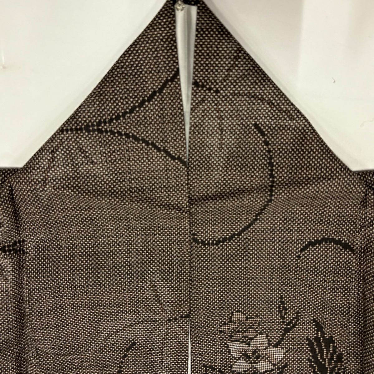 【美品】 大島織 身長158.5cm 袖長63cm S 雙層 純泥染 證書附帶 花唐草紋 焦茶 純蠶絲 優品級