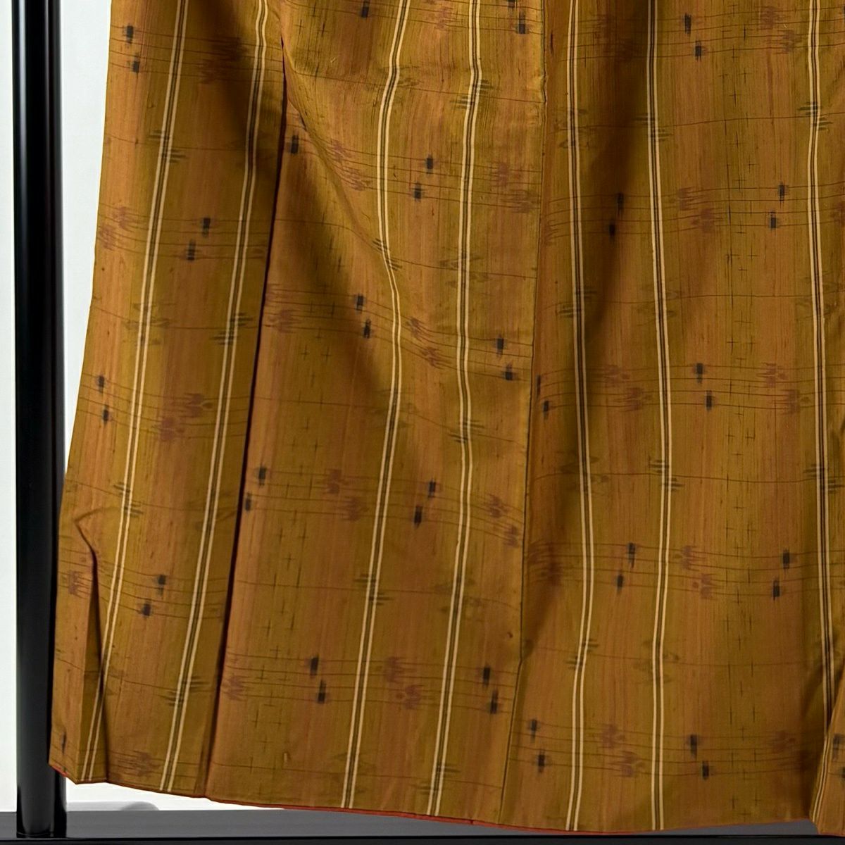 【美品】 紬織 身長154cm 袖長67.5cm L 雙層 縞 燕 山吹茶 純蠶絲 秀品級