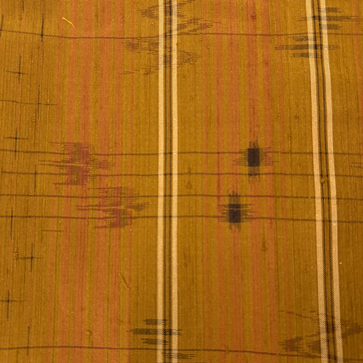 【美品】 紬織 身長154cm 袖長67.5cm L 雙層 縞 燕 山吹茶 純蠶絲 秀品級