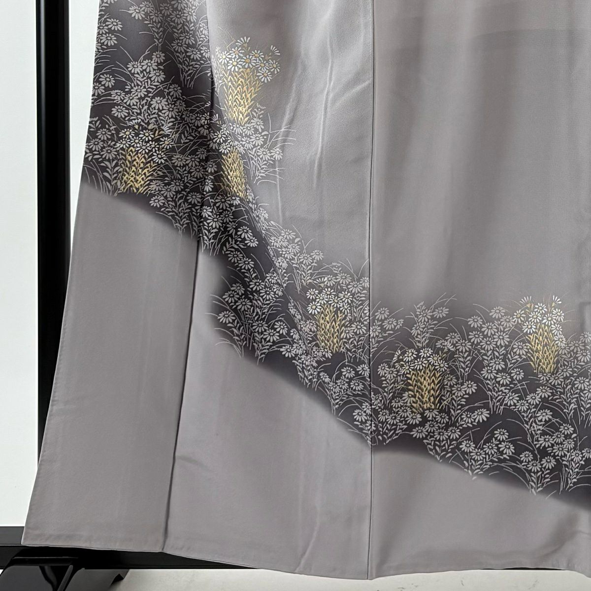 訪問服 身長158cm 袖長63cm S 雙層 菊花 霞 金彩裝飾 漸層 灰 純蠶絲 秀品級 一つ紋