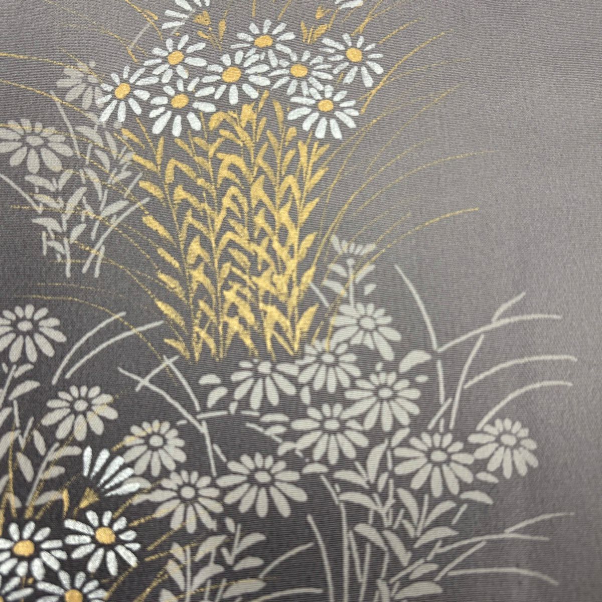 訪問服 身長158cm 袖長63cm S 雙層 菊花 霞 金彩裝飾 漸層 灰 純蠶絲 秀品級 一つ紋