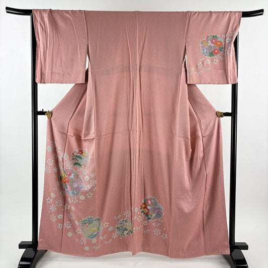 訪問服 身長161.5cm 袖長67cm M 雙層 花丸紋 梅花 金銀彩 粉紅 純蠶絲 優品級