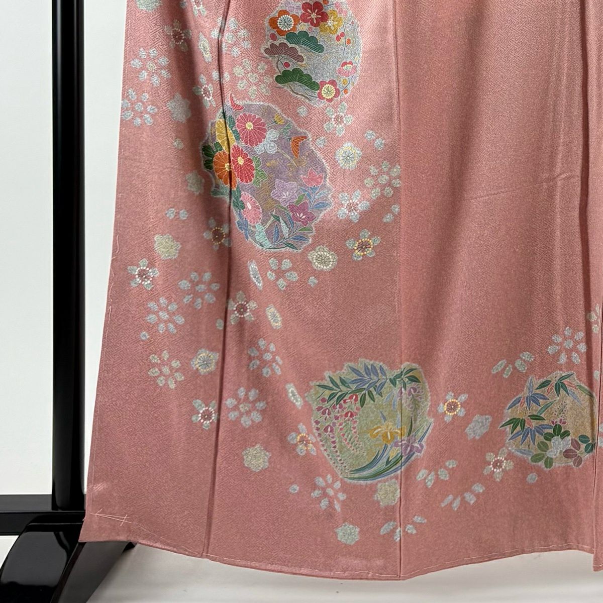 訪問服 身長161.5cm 袖長67cm M 雙層 花丸紋 梅花 金銀彩 粉紅 純蠶絲 優品級