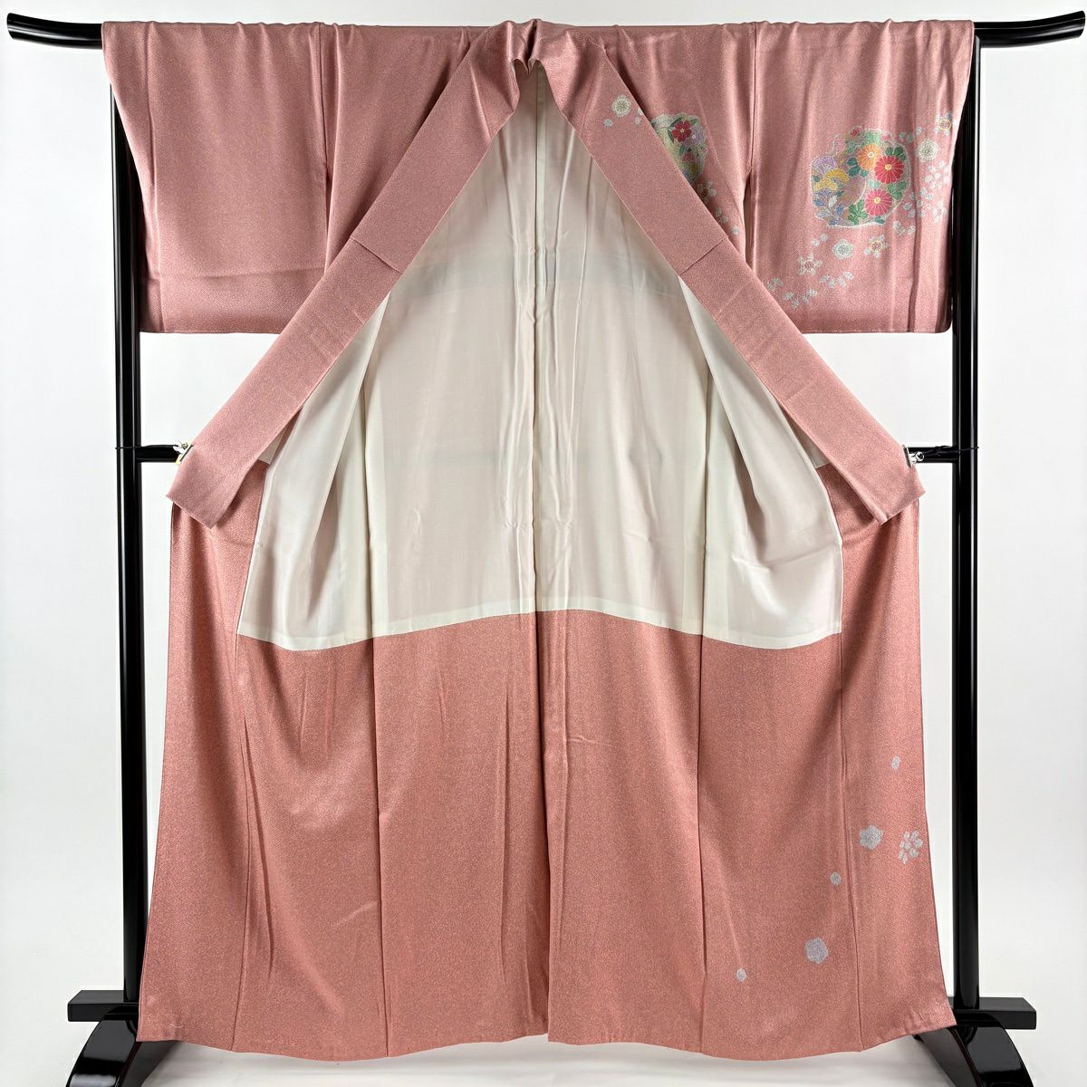訪問服 身長161.5cm 袖長67cm M 雙層 花丸紋 梅花 金銀彩 粉紅 純蠶絲 優品級