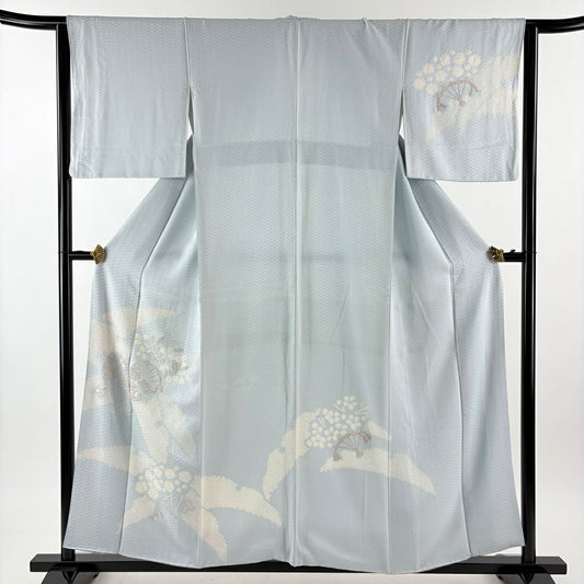 訪問服 身長156cm 袖長64cm M 雙層 花扇子 雪芝 刺繡 絞染 水色 純蠶絲 秀品級
