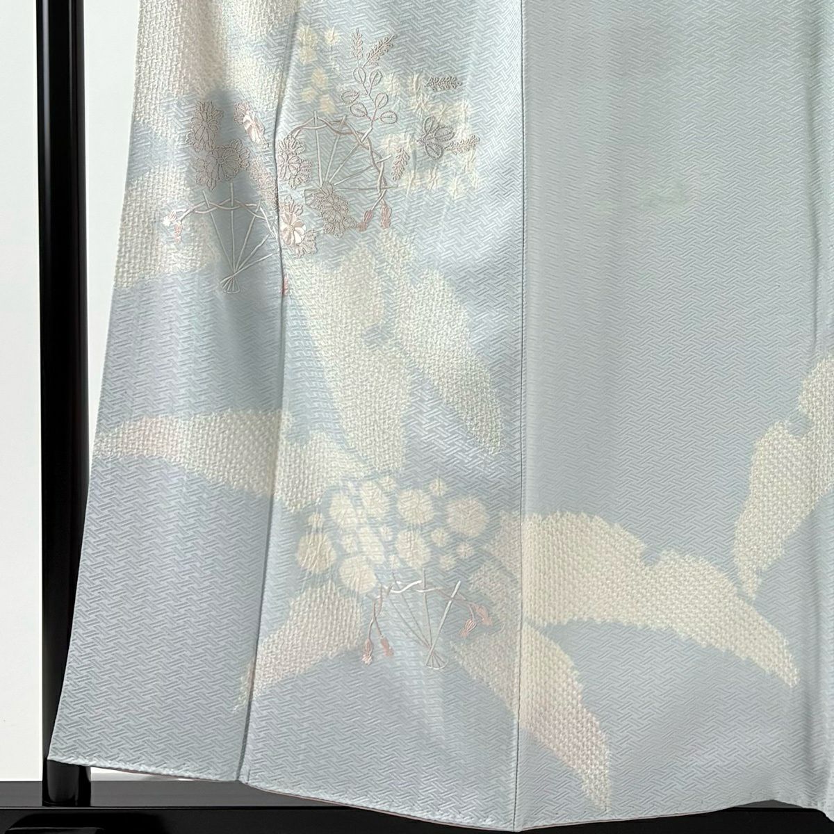 訪問服 身長156cm 袖長64cm M 雙層 花扇子 雪芝 刺繡 絞染 水色 純蠶絲 秀品級