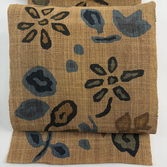 【美品】名古屋帶 逸品級 八寸名古屋帶 松樹葉仕立 草花紋 茶