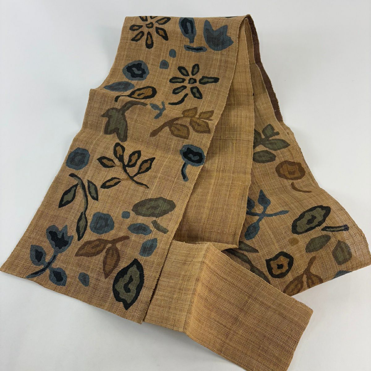 【美品】名古屋帶 逸品級 八寸名古屋帶 松樹葉仕立 草花紋 茶