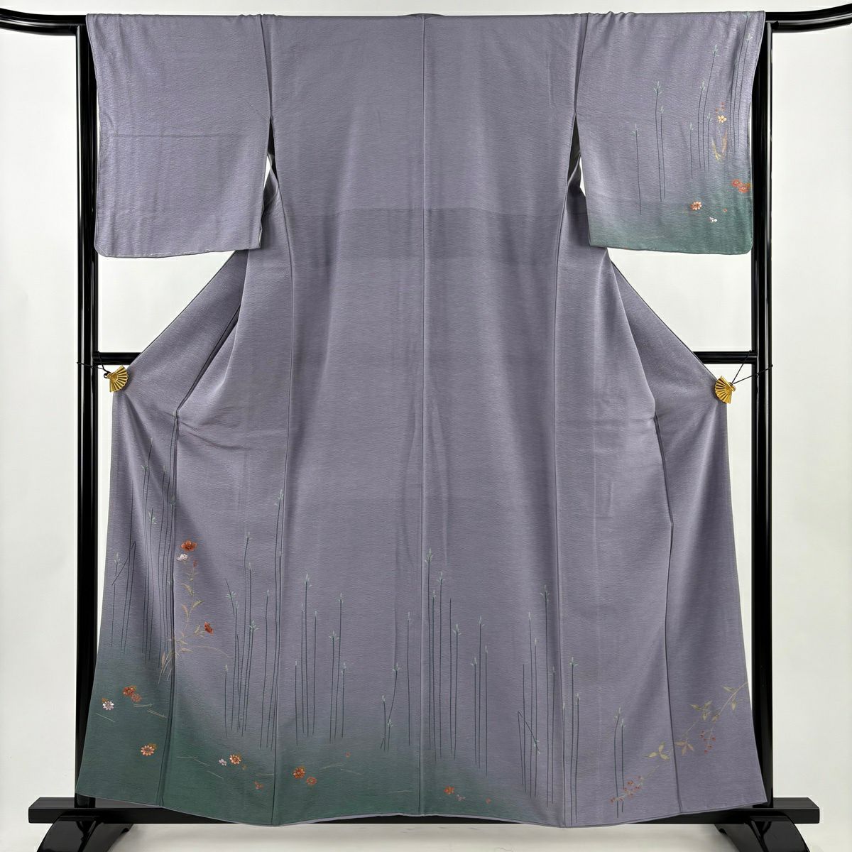 付下 身長158.5cm 袖長65cm M 雙層 草花紋紋 松樹梅花刺繡 金彩裝飾 淡紫 純蠶絲 優品級