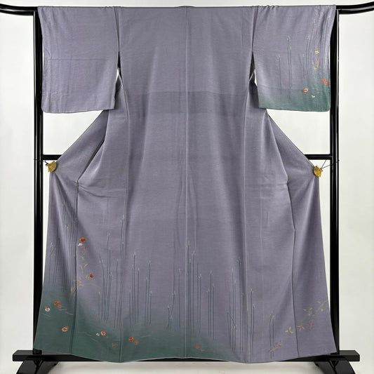 付下 身長158.5cm 袖長65cm M 雙層 草花紋紋 松樹梅花刺繡 金彩裝飾 淡紫 純蠶絲 優品級