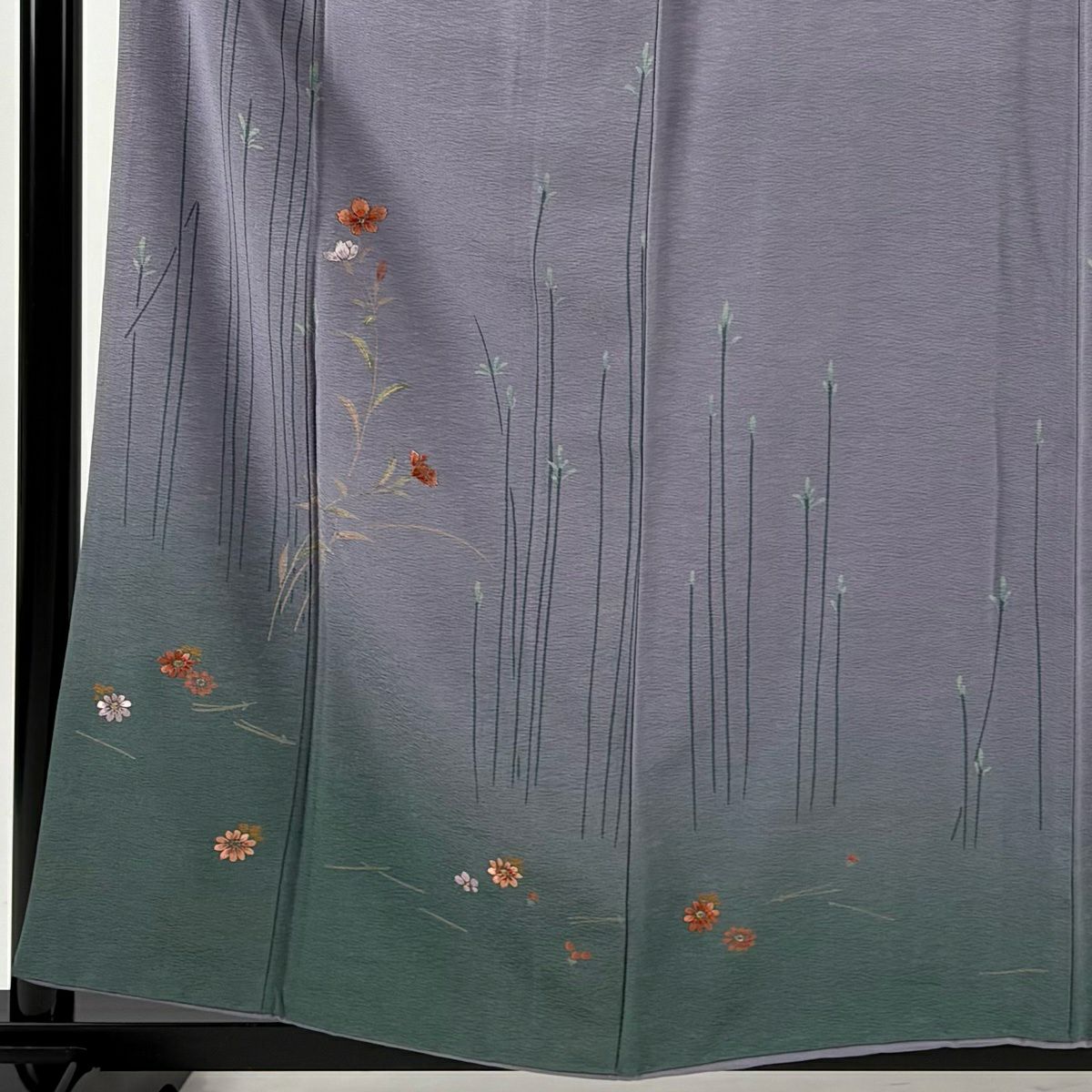 付下 身長158.5cm 袖長65cm M 雙層 草花紋紋 松樹梅花刺繡 金彩裝飾 淡紫 純蠶絲 優品級