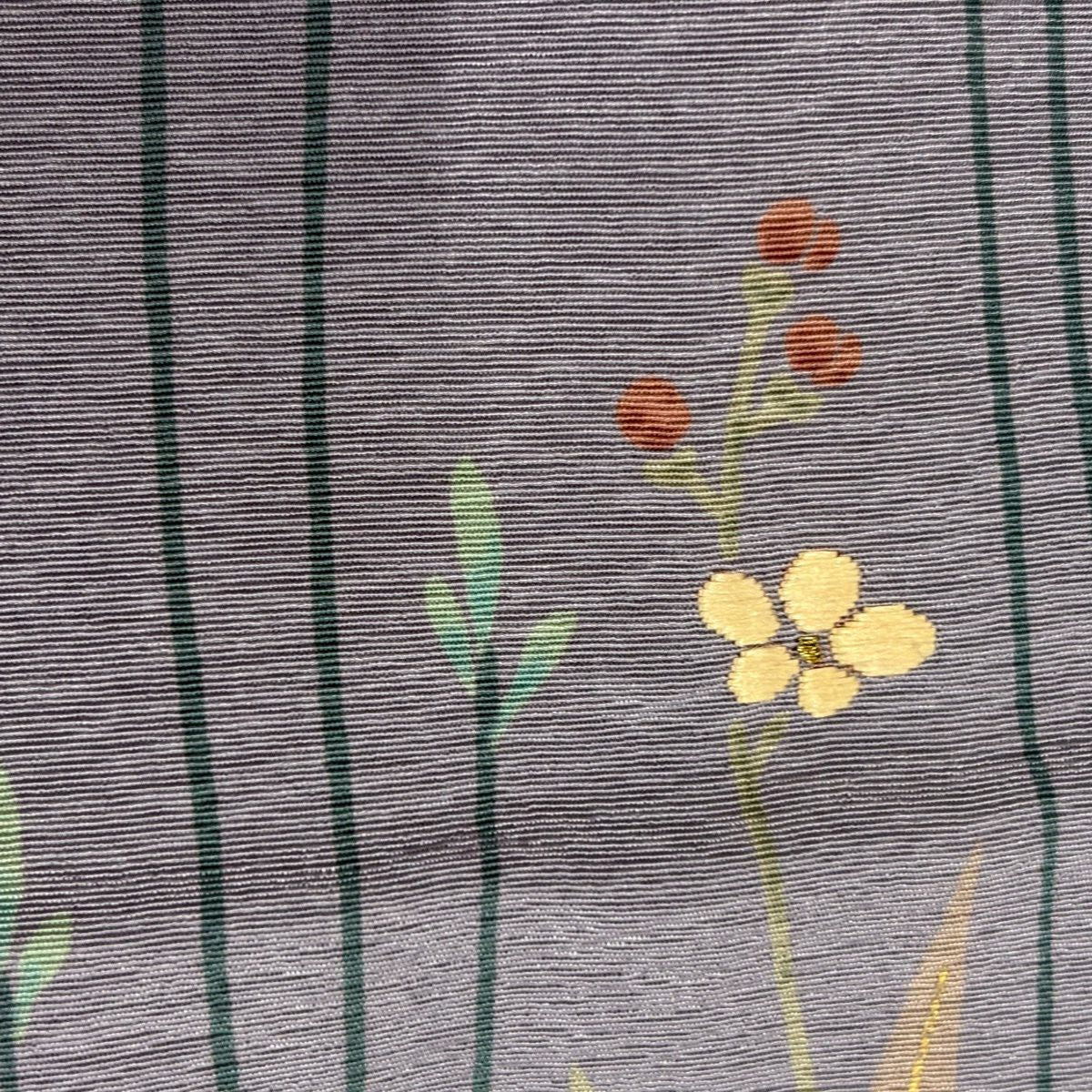 付下 身長158.5cm 袖長65cm M 雙層 草花紋紋 松樹梅花刺繡 金彩裝飾 淡紫 純蠶絲 優品級