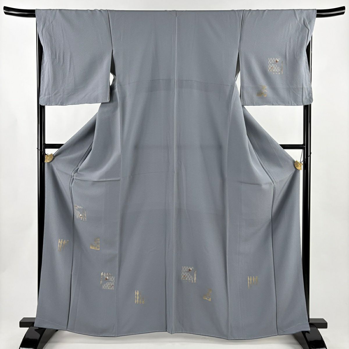 付下 身長165cm 袖長67cm M 雙層 草花紋紋 立涌刺繡 金銀彩 灰色 純蠶絲 秀品級