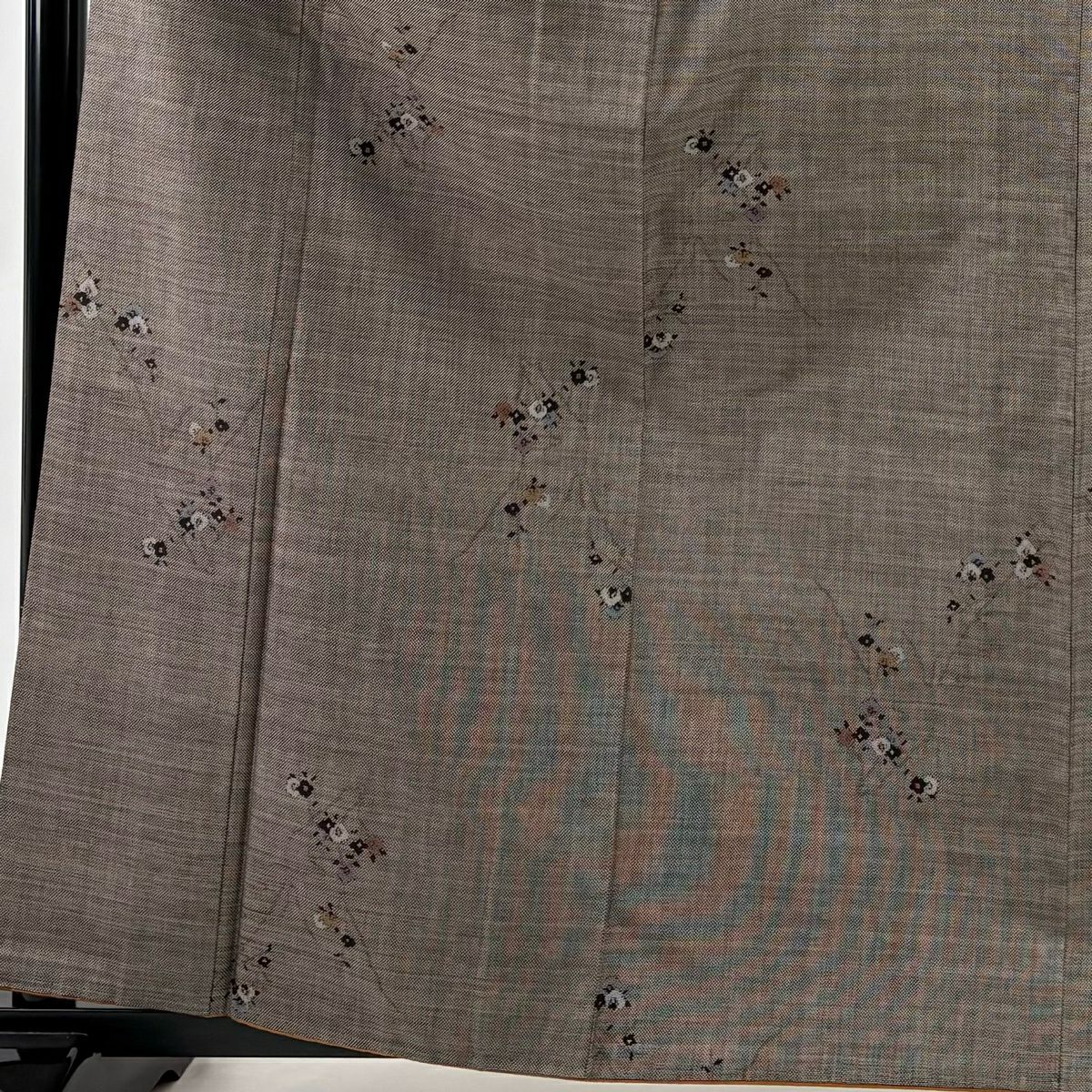 紬織 身長162cm 袖長64.5cm M 雙層 草花紋紋 灰茶 純蠶絲 秀品級