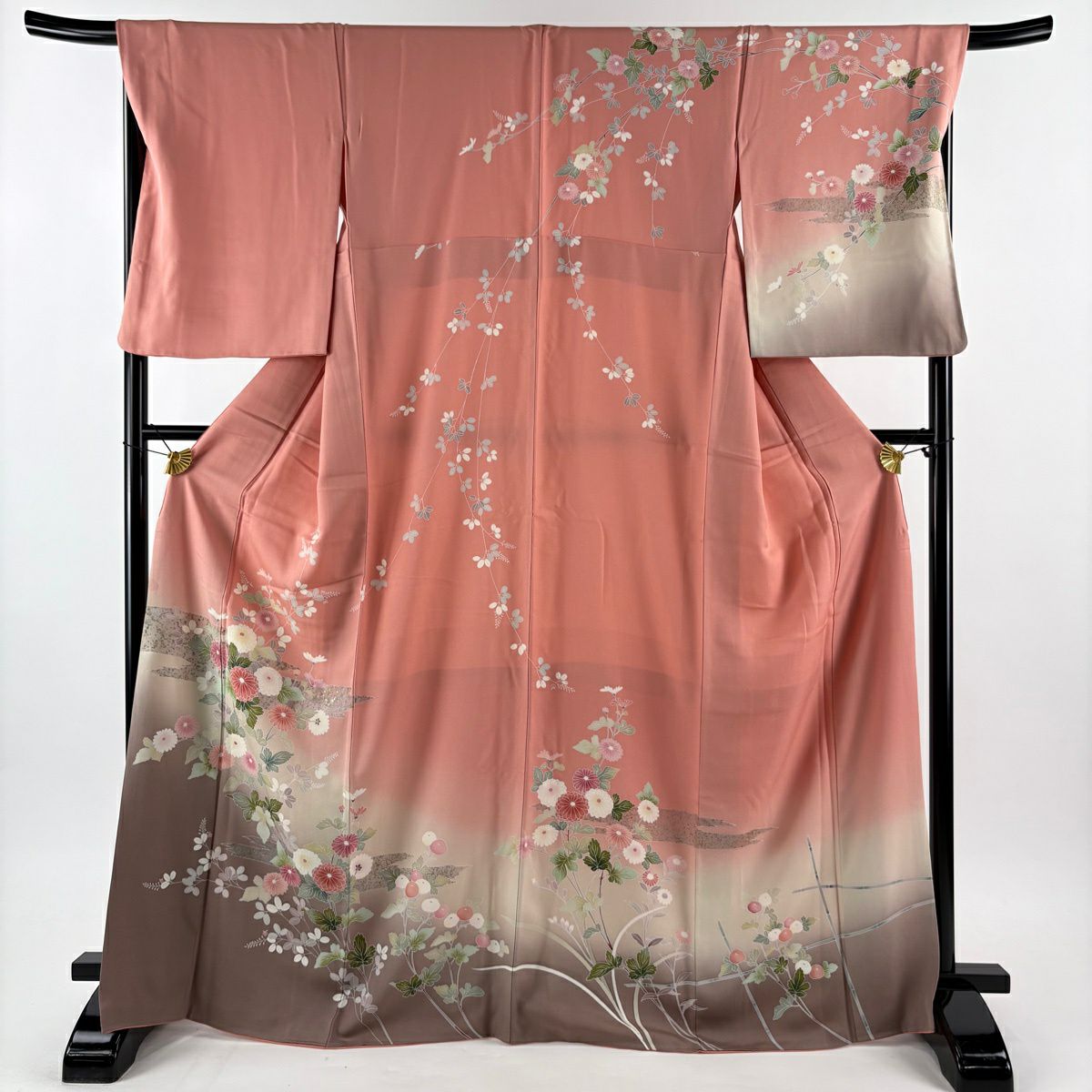 訪問服 身長168.5cm 袖長68cm L 雙層 菊花 霞 金銀彩 漸層 粉紅 純蠶絲 優品級