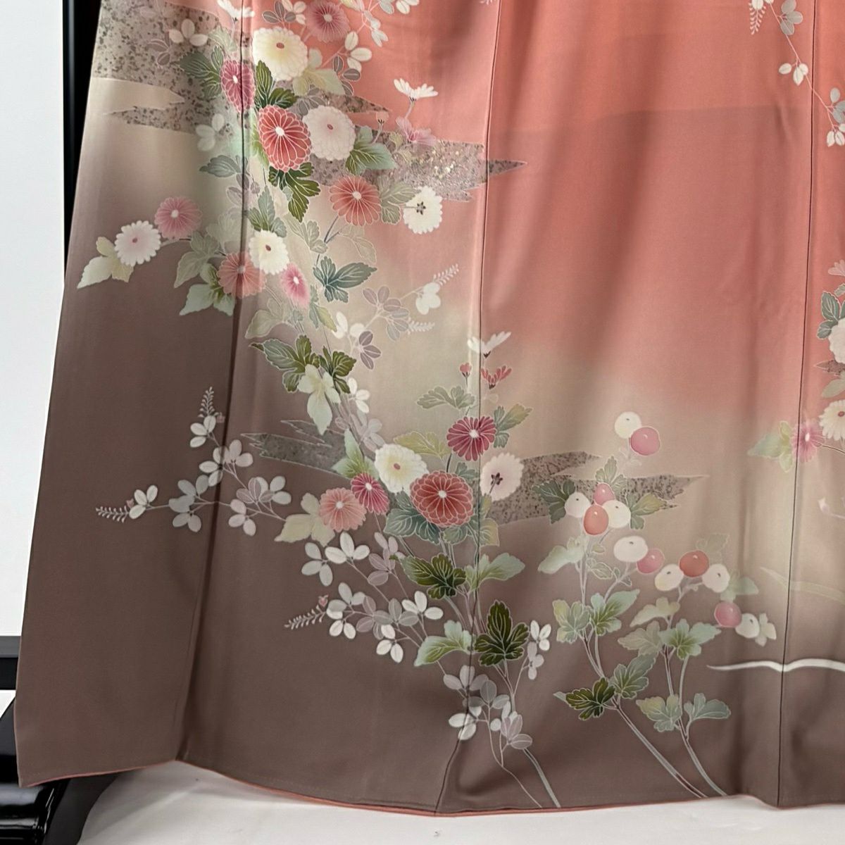 訪問服 身長168.5cm 袖長68cm L 雙層 菊花 霞 金銀彩 漸層 粉紅 純蠶絲 優品級