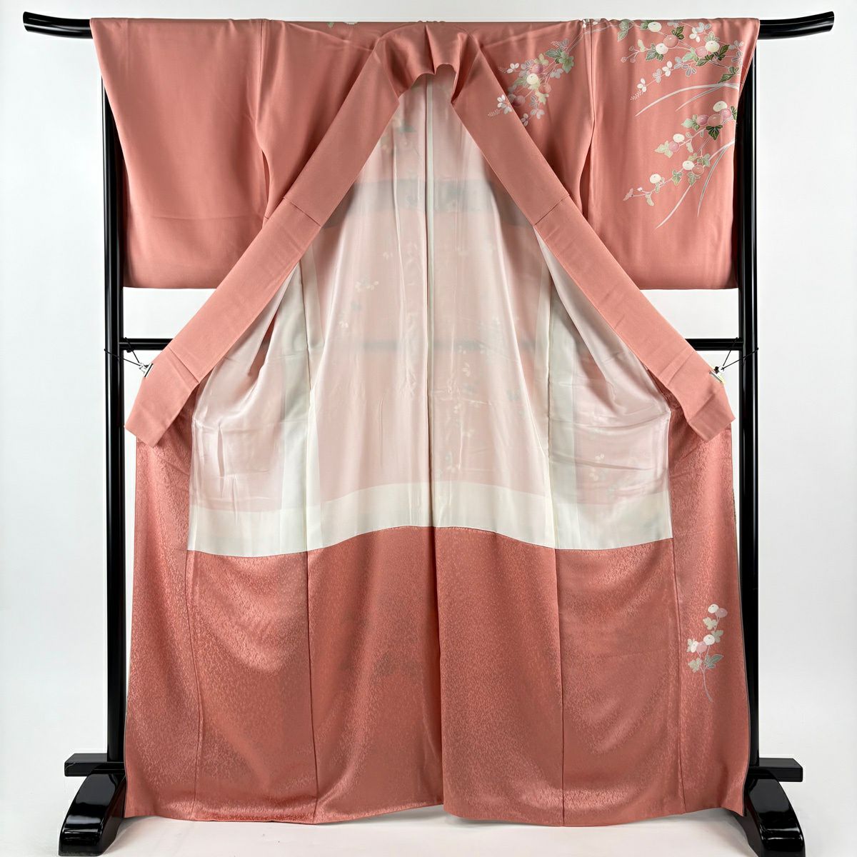 訪問服 身長168.5cm 袖長68cm L 雙層 菊花 霞 金銀彩 漸層 粉紅 純蠶絲 優品級