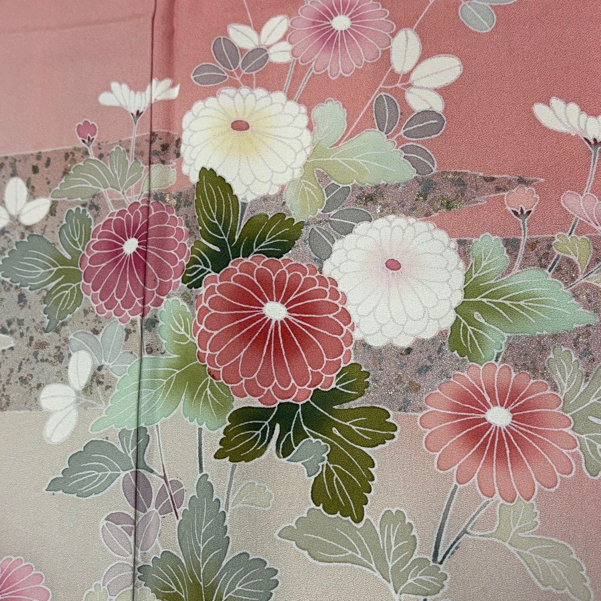 訪問服 身長168.5cm 袖長68cm L 雙層 菊花 霞 金銀彩 漸層 粉紅 純蠶絲 優品級