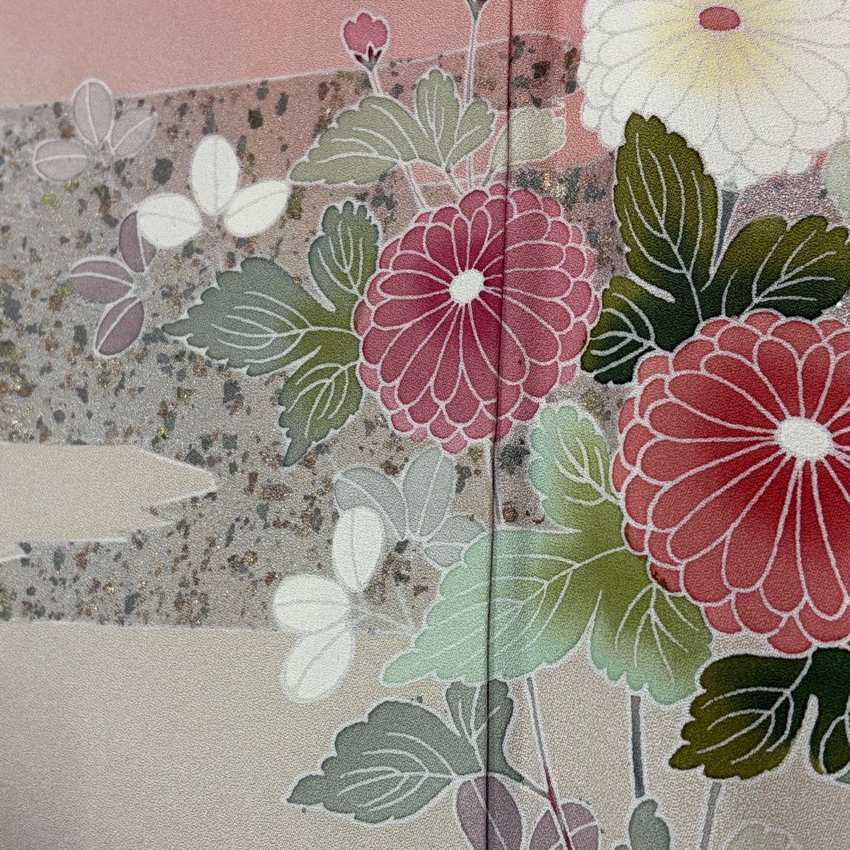 訪問服 身長168.5cm 袖長68cm L 雙層 菊花 霞 金銀彩 漸層 粉紅 純蠶絲 優品級