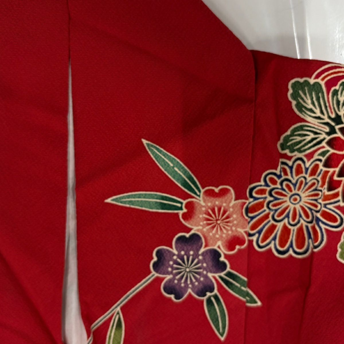 振袖禮服 身長167cm 袖長69.5cm L 雙層 菊花 鴛鴦 染分 紅 純蠶絲 秀品級