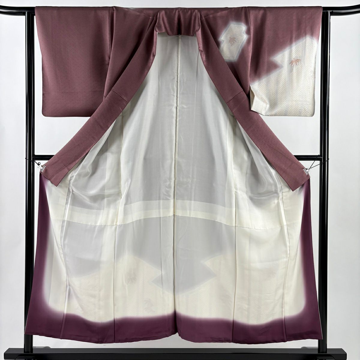 訪問服 身長154cm 袖長63cm S 雙層 武 幾何圖案 相良刺繡 漸層 紅紫 純蠶絲 優品級