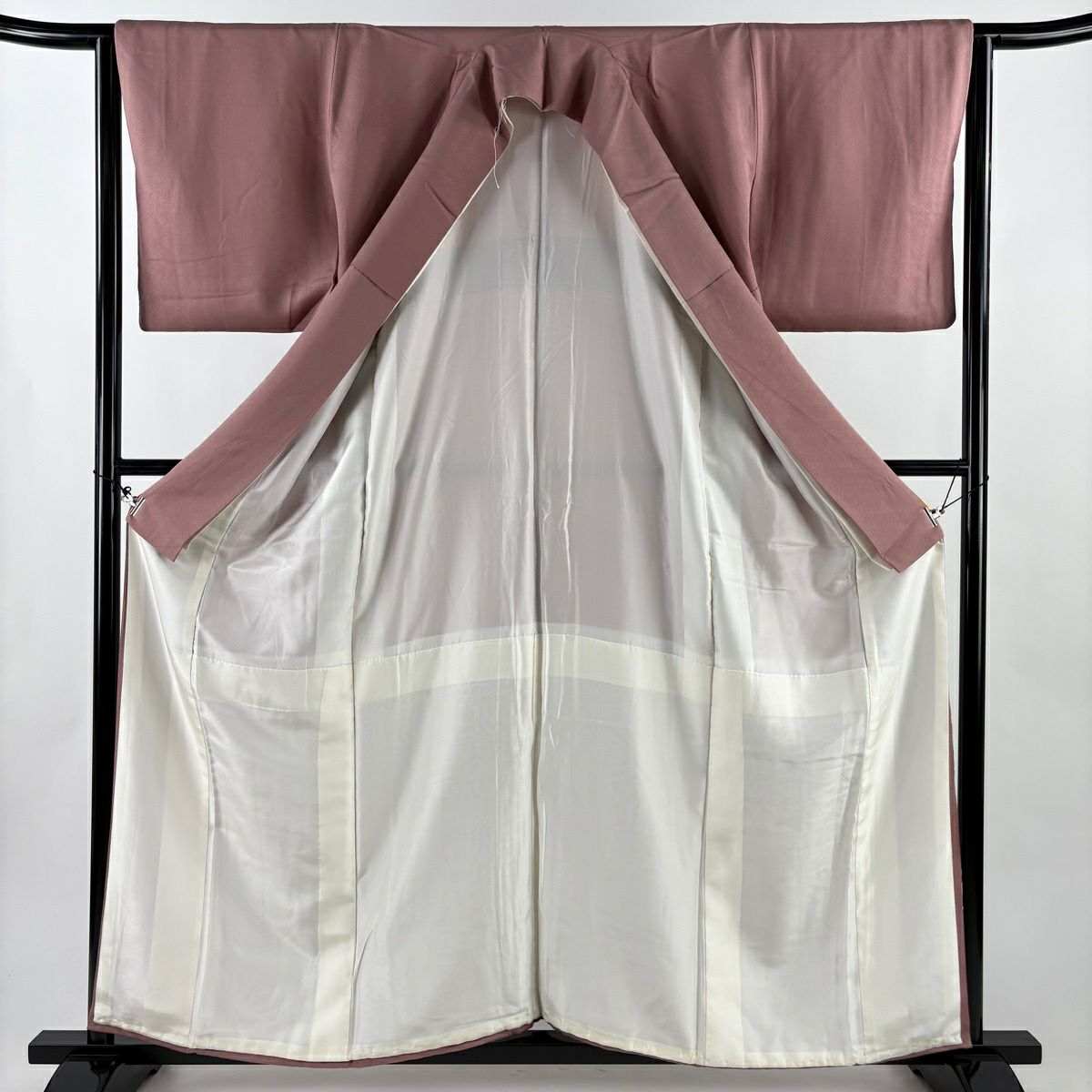 色留袖禮服 身長158.5cm 袖長63.5cm S 雙層 仙鶴 草花紋 金銀彩 染分 紅紫 純蠶絲 秀品級 三つ紋