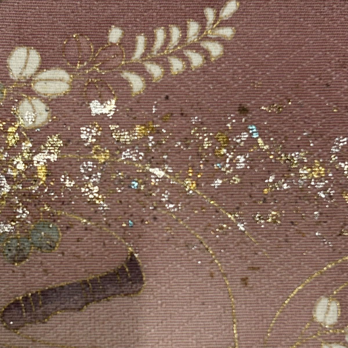 色留袖禮服 身長158.5cm 袖長63.5cm S 雙層 仙鶴 草花紋 金銀彩 染分 紅紫 純蠶絲 秀品級 三つ紋