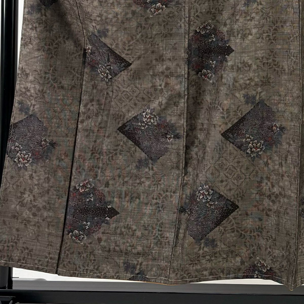 【美品】 紬織 身長156.5cm 袖長64cm M 雙層 菱 草花紋 焦茶 純蠶絲 秀品級