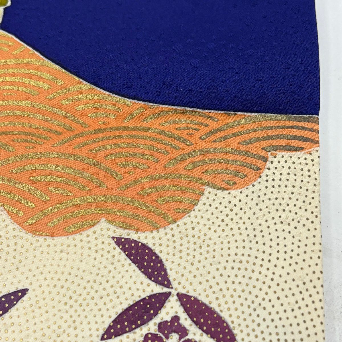 振袖禮服 身長173.5cm 袖長68.5cm L 雙層 御所車 松樹竹子梅花 金糸 金銀彩 青紫 純蠶絲 秀品級