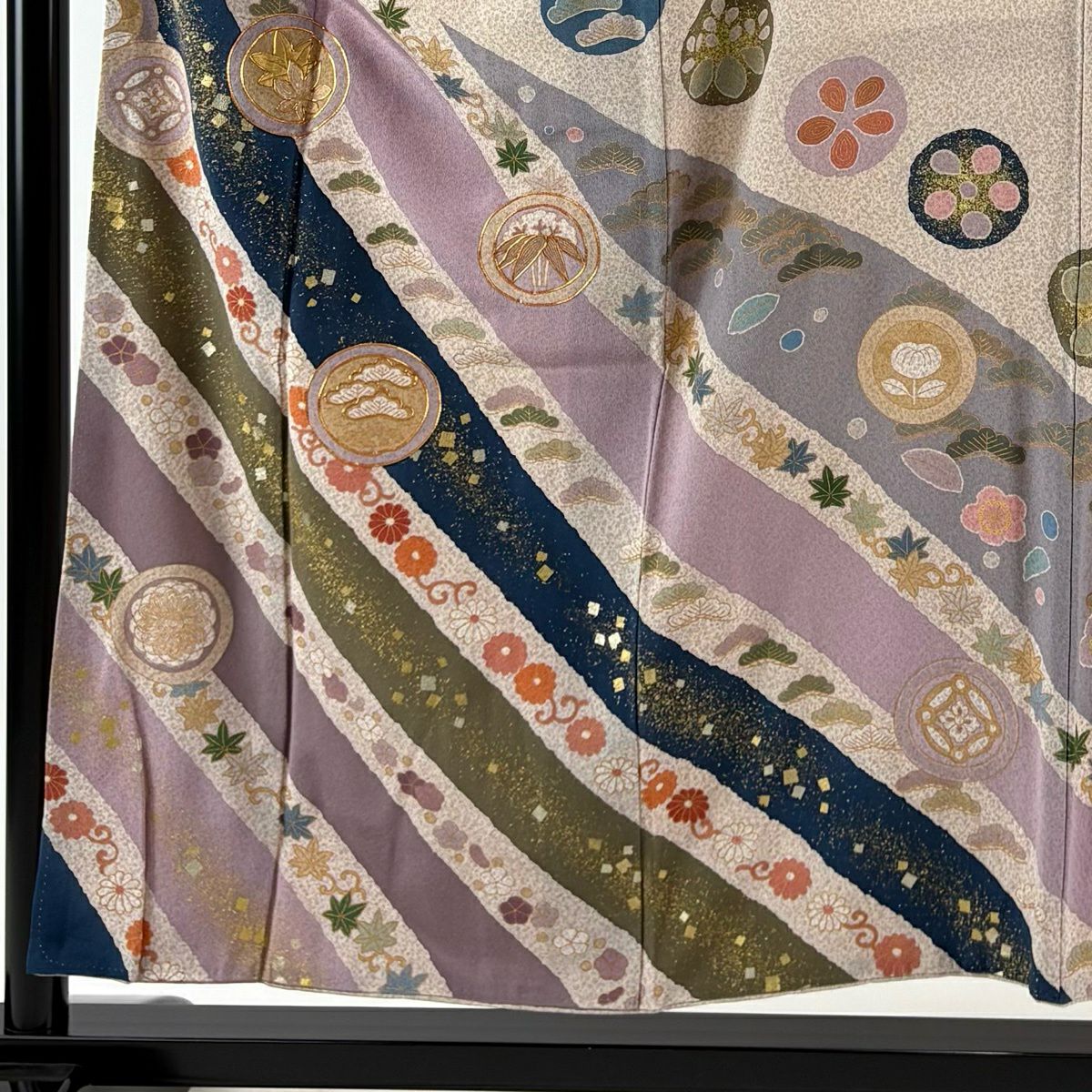 訪問服 身長153.5cm 袖長61cm S 雙層 落款有 松樹竹子梅花 鎌倉文 金絲 金銀彩 淺小豆 純蠶絲 優品級