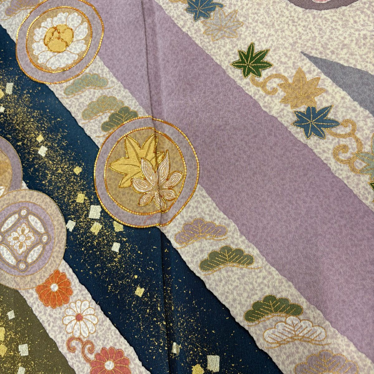訪問服 身長153.5cm 袖長61cm S 雙層 落款有 松樹竹子梅花 鎌倉文 金絲 金銀彩 淺小豆 純蠶絲 優品級