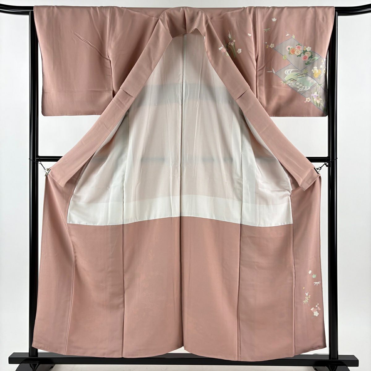 訪問服 身長157cm 袖長65cm M 雙層 菊花花 ヱ霞 金絲 金銀彩 淺粉色 純蠶絲 優品級