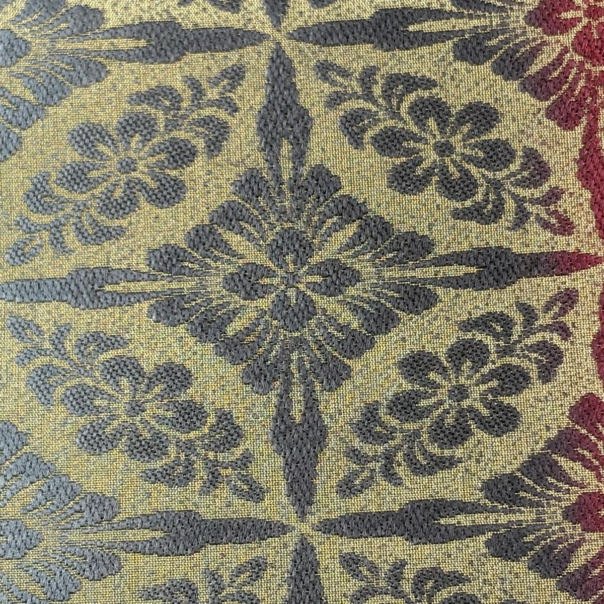 【美品】 袋帶 秀品級 七寶紋 草花紋紋 金絲 黑灰 全通 純蠶絲
