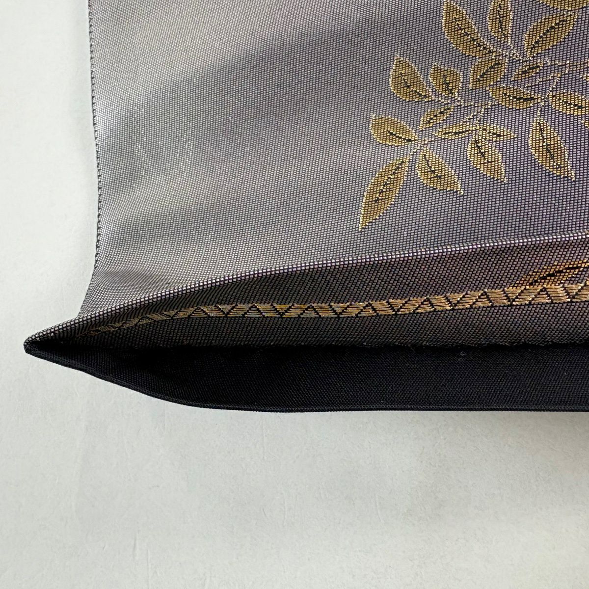 【美品】 袋帶 秀品級 花鳥 松樹 金銀彩 刺繡 紫 六通 純蠶絲