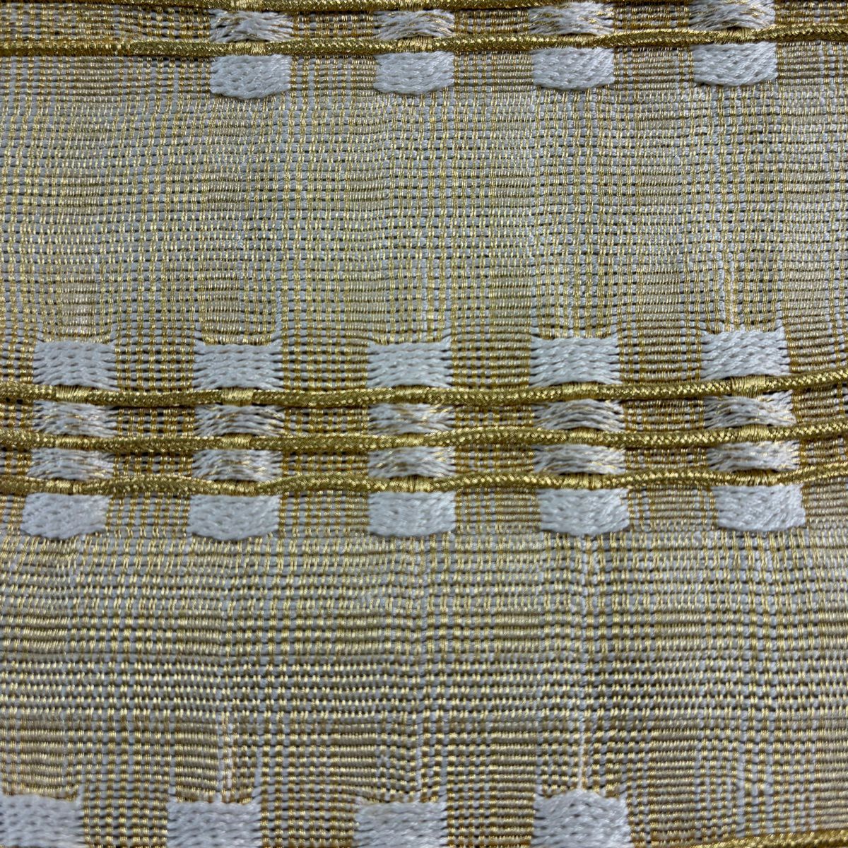 【美品】 袋帶 秀品級 條紋 幾何學 金絲 米色 大鼓圖案 純蠶絲