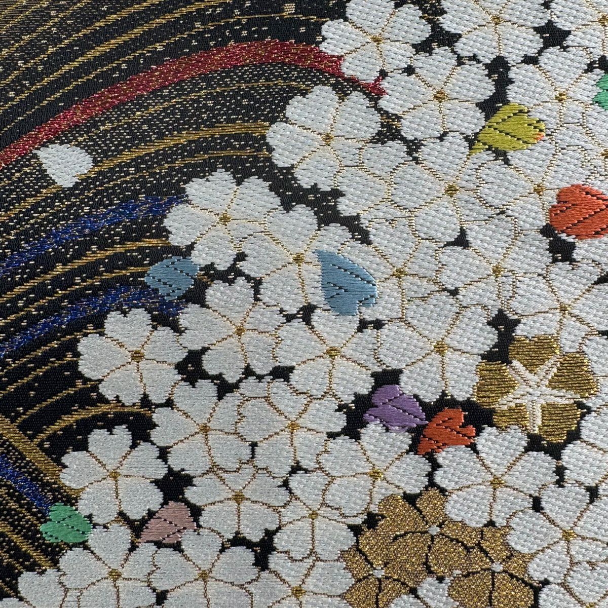 【美品】 袋帶 秀品級 振袖禮服禮服用 鈴乃屋 樱花流水紋 金金箔 金絲 焦茶 六通 純蠶絲