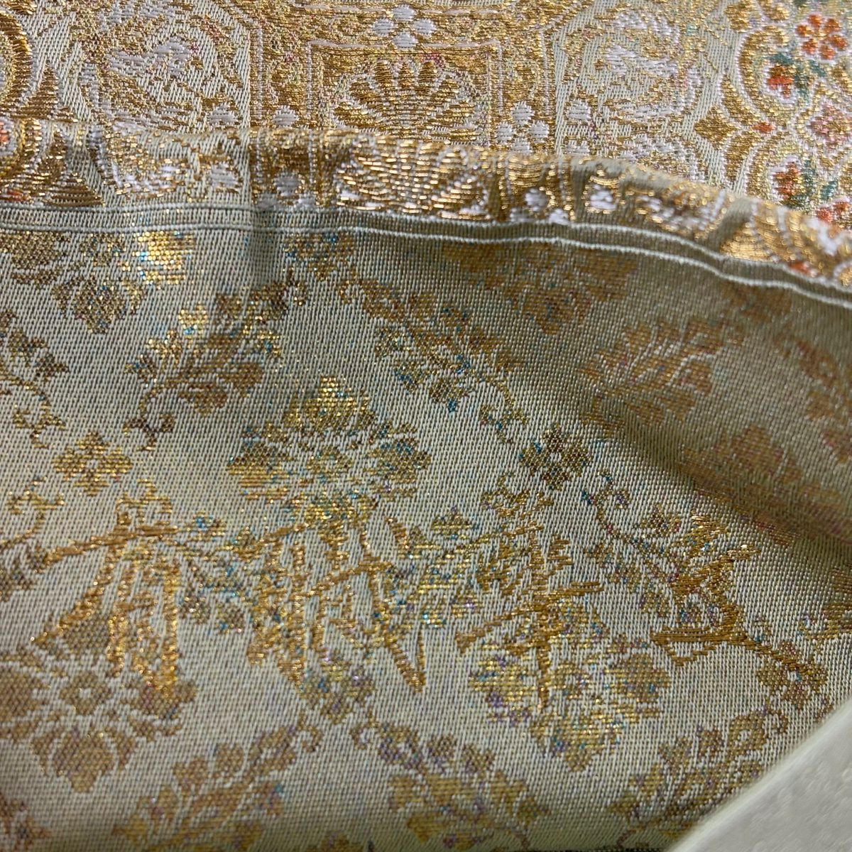 袋帶 秀品級 有職華紋 金金箔 金絲 黃綠 深藍 六通 純蠶絲