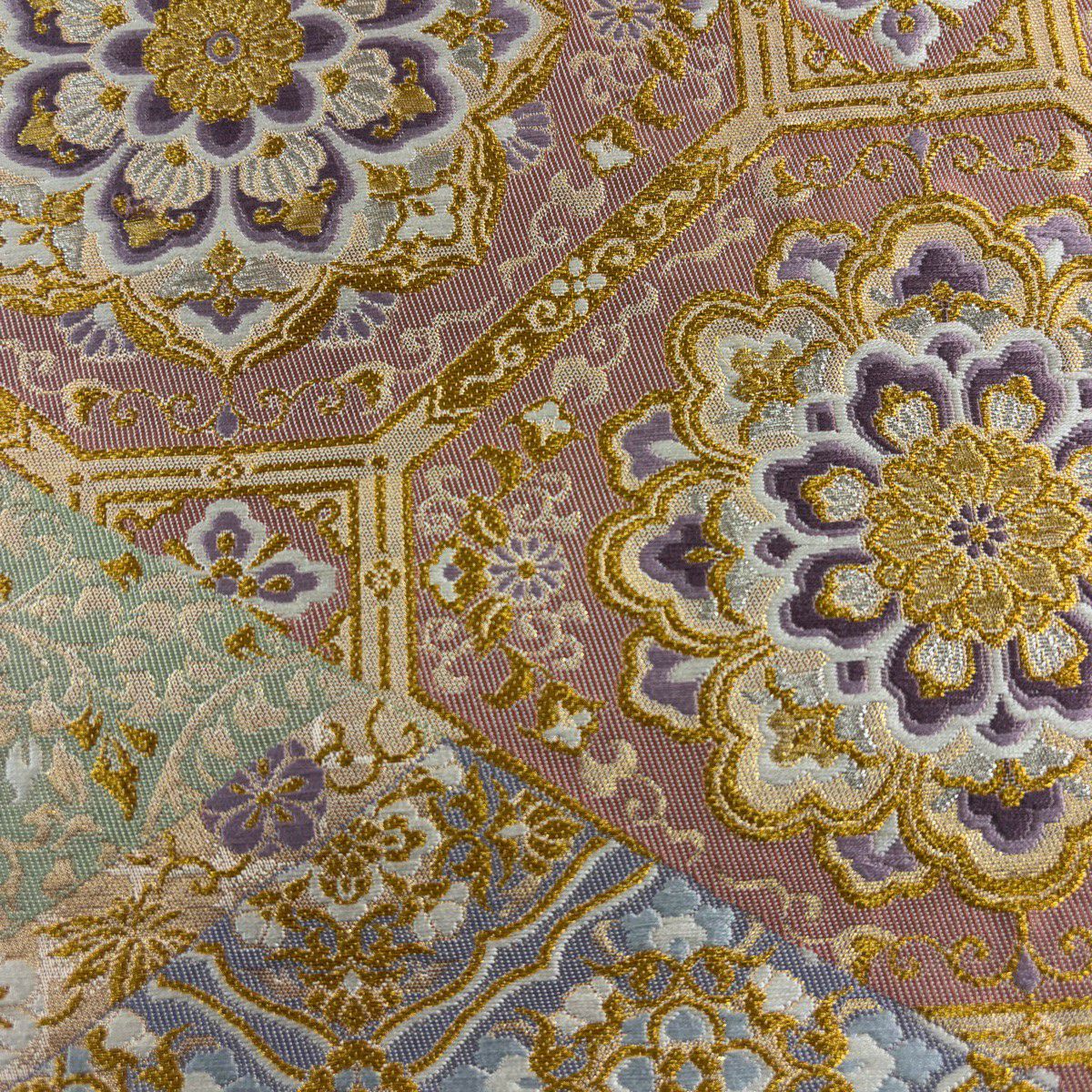 【美品】 袋帶 秀品級 蜀江華紋 花唐草紋 金金箔 金銀彩 粉米色 六通 純蠶絲