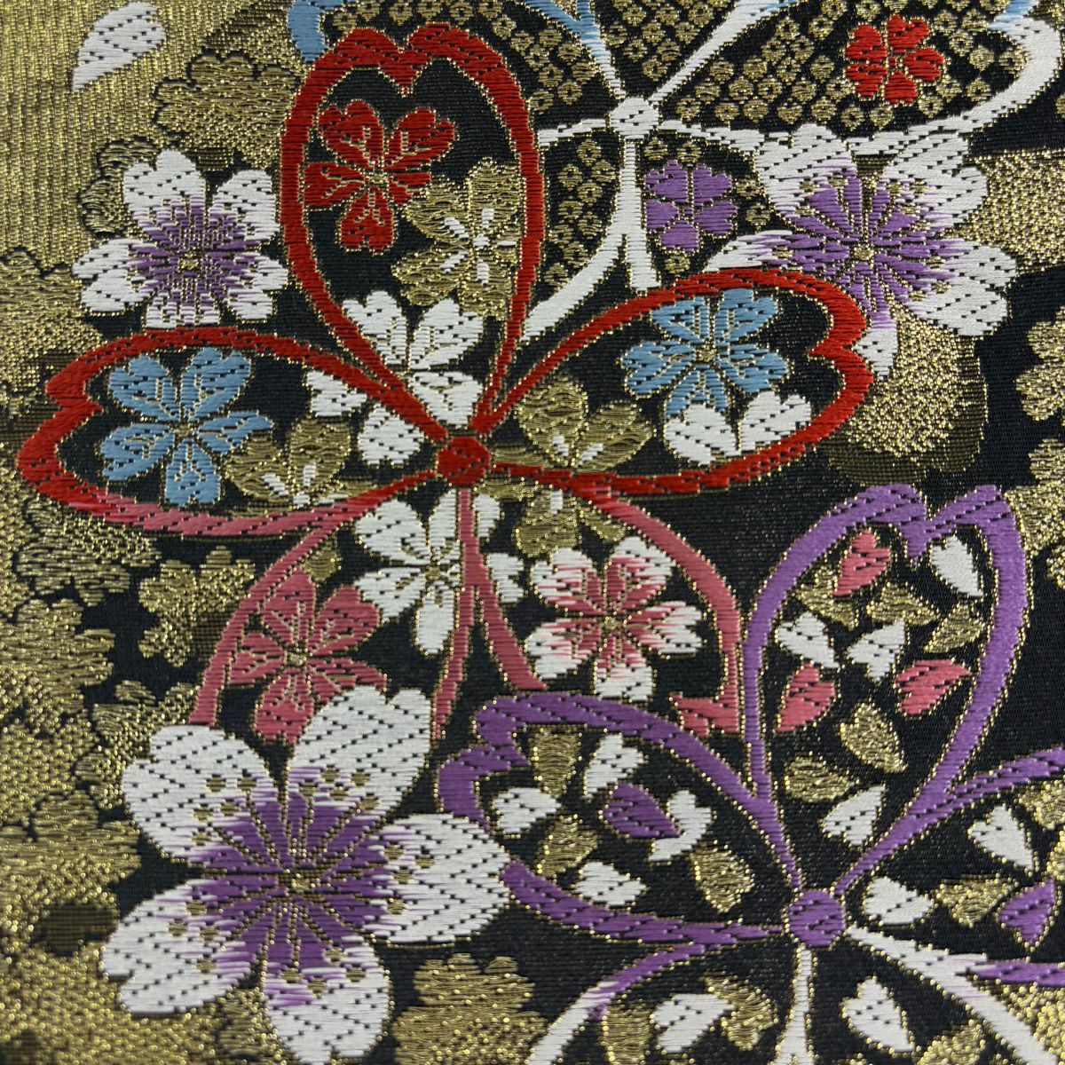 【美品】 袋帶 秀品級 振袖禮服禮服用 櫻花 金金箔 金色 六通 純蠶絲