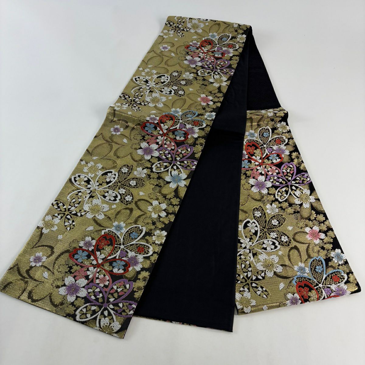 【美品】 袋帶 秀品級 振袖禮服禮服用 櫻花 金金箔 金色 六通 純蠶絲