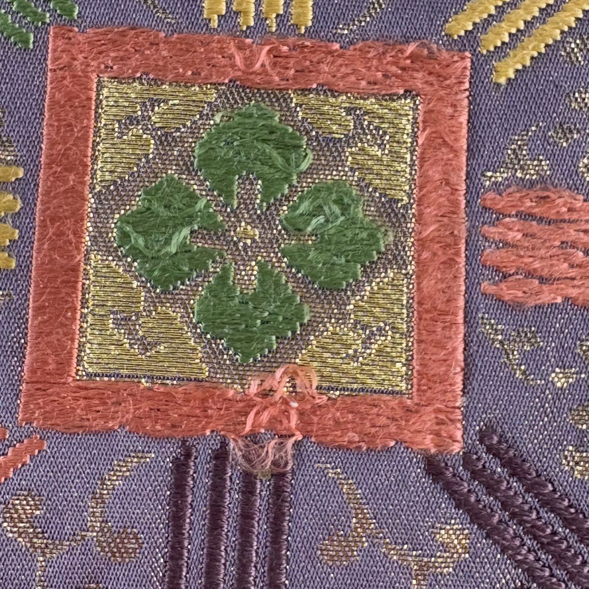 袋帶 秀品級 花 幾何學 金金箔 唐織 紫 六通 純蠶絲