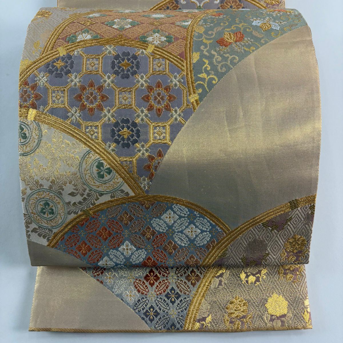 【美品】 袋帶 秀品級 蜀江文 花 金金箔 金銀彩 金色 六通 純蠶絲