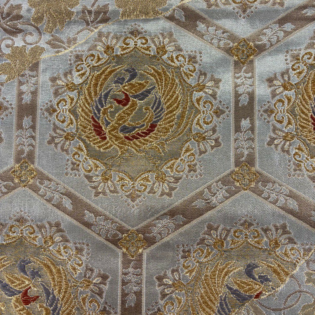 【美品】 袋帶 秀品級 鳥 龜甲 金絲 金金箔 金色 六通 純蠶絲