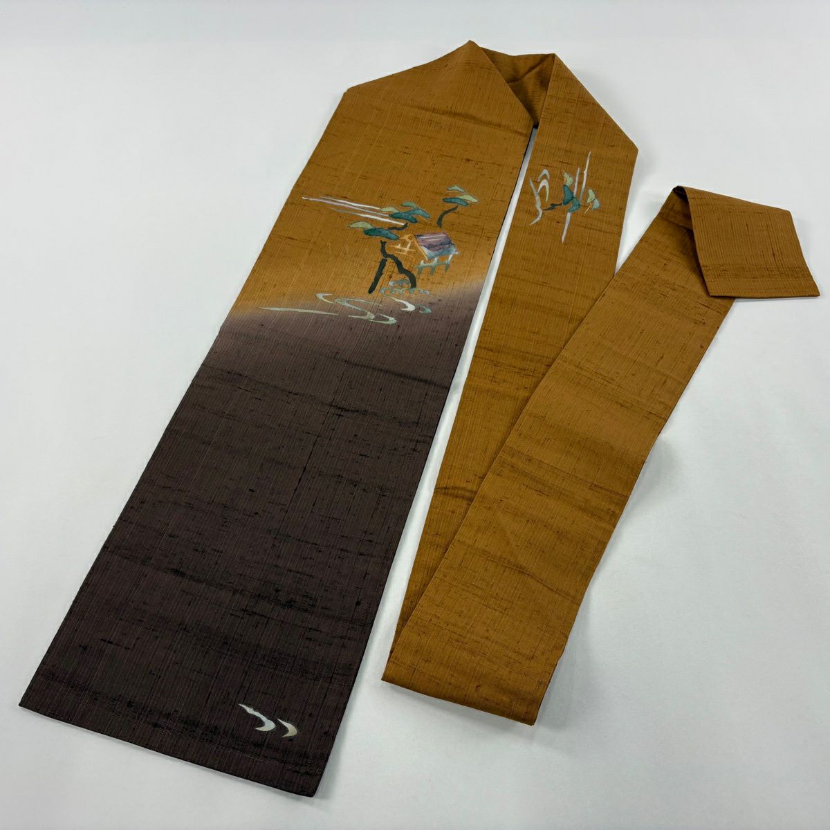 【美品】 名古屋帶 秀品級 松樹 霞 金銀彩 山吹茶 純蠶絲
