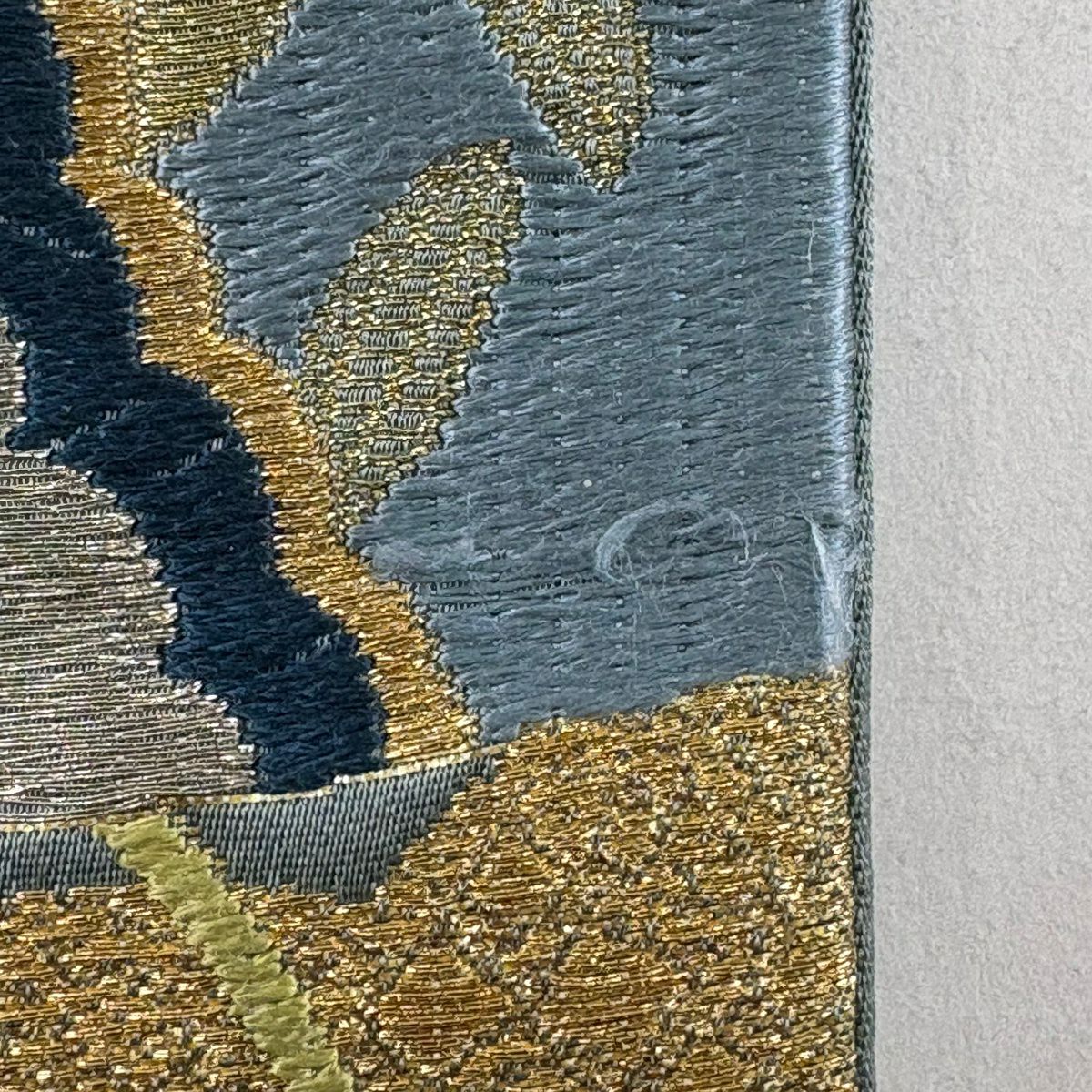 袋帶 秀品級 關西仕立 扇子面讃歌文 草花紋紋 雲文 刺繡 金銀彩 水色 六通 純蠶絲